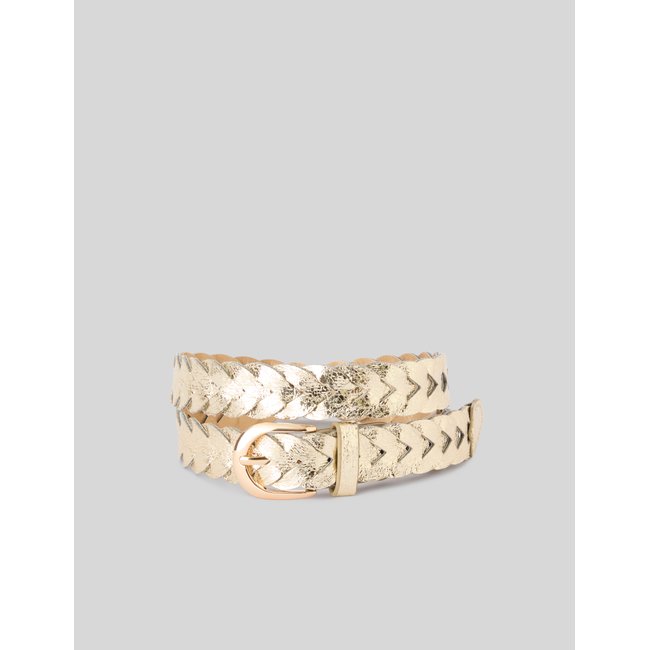 Ceinture tressée métallisée jaune foncé <span itemprop=