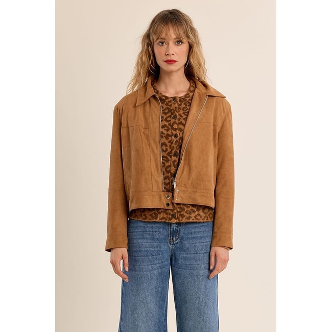 Veste en suédine camel <span itemprop=