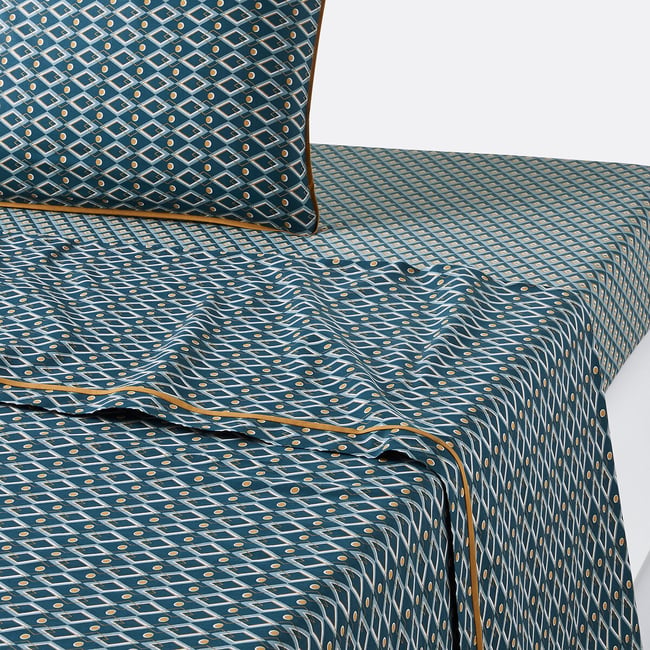 Drap imprimé pur coton, Pallazzo imprimé bleu <span itemprop=