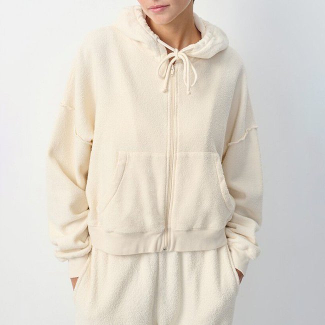 Sweat zippé à capuche, manches longues, BOBYPARK ecru <span itemprop=