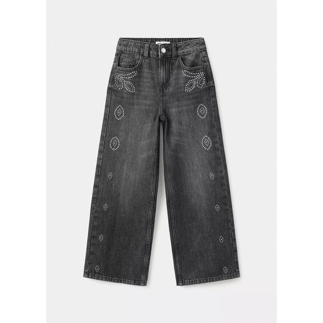 Jean large à clous gris denim <span itemprop=