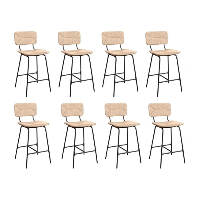 Lot de tabourets de bar et d'ilot en métal et assise rotin 65cm TIDRA|Lot de 8 | Lot de 8 Couleur naturel <span itemprop=