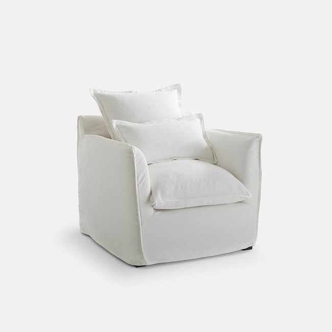 Housse de fauteuil en coton/lin Odna blanc <span itemprop=