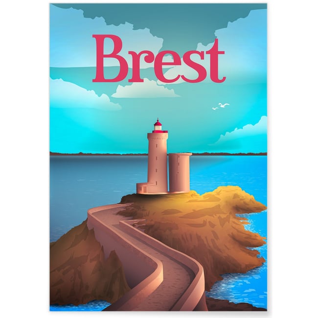 Affiche ville Brest Couleur blanc <span itemprop=