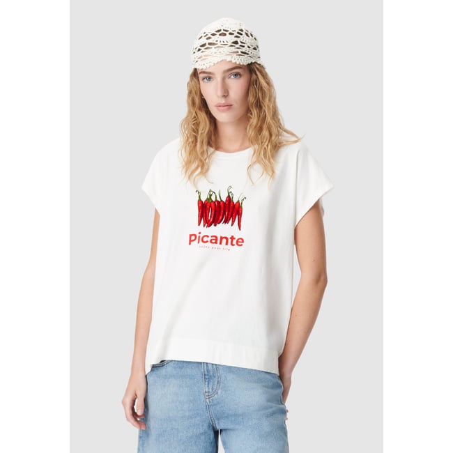 Tee-shirt à message visuel piments blanc cassé <span itemprop=