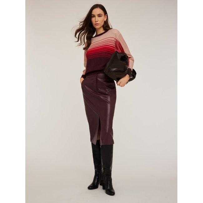 Jupe mi-longue en tissu enduit burgundy <span itemprop=