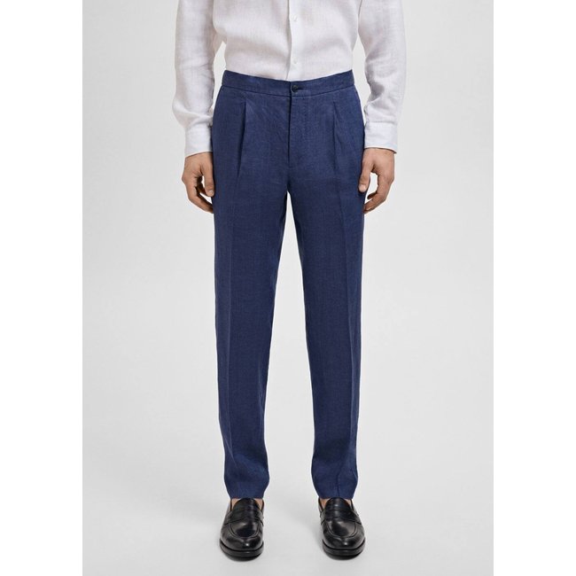 Pantalon costume Salerno 100 % lin slim fit bleu indigo <span itemprop=