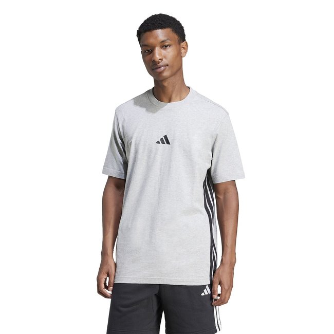 Camiseta básica de manga corta con 3 bandas gris jaspeado <span itemprop=