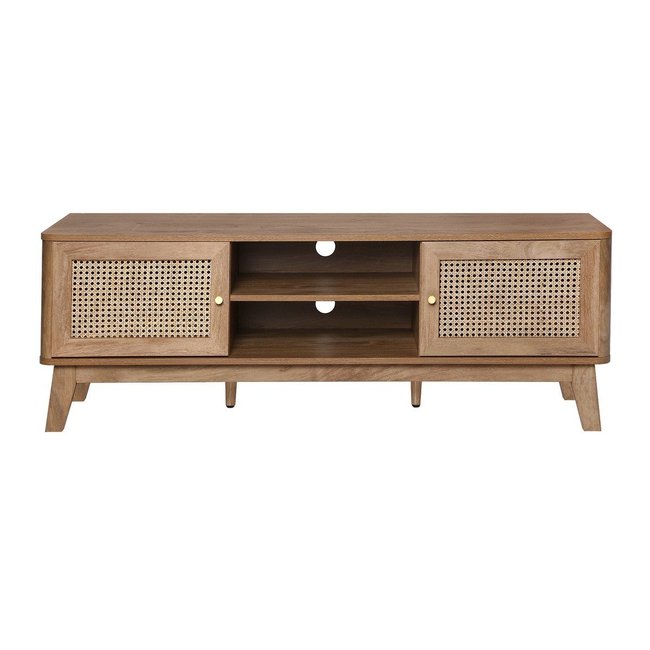 Meuble TV 2 Portes en Cannage Rotin L140 cm - PALMO Couleur bois clair <span itemprop=