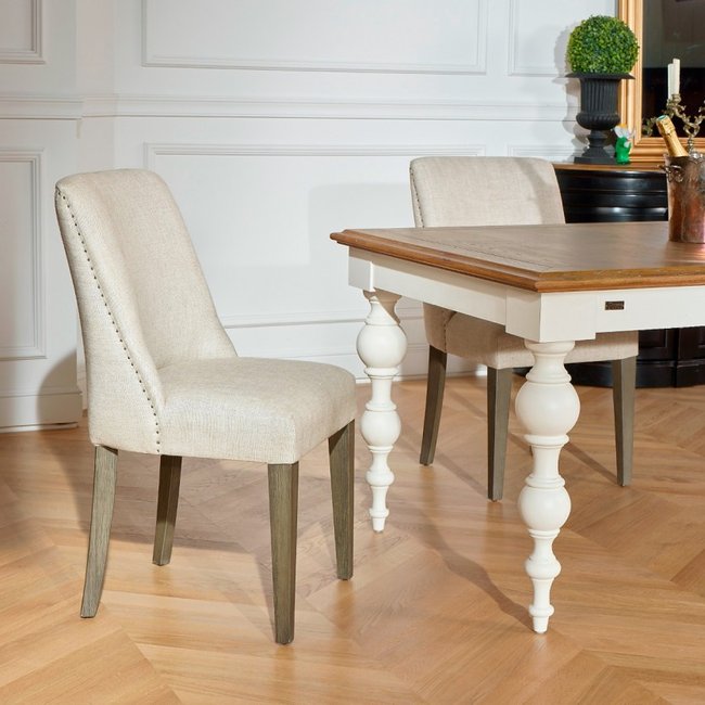 Lot de 2 chaises en acacia et tissus ENZO Couleur beige <span itemprop=