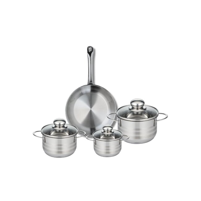 Batterie 1 poêle 24cm + 3 faitouts 12/14/16cm PROFI BRILLANT gris <span itemprop=