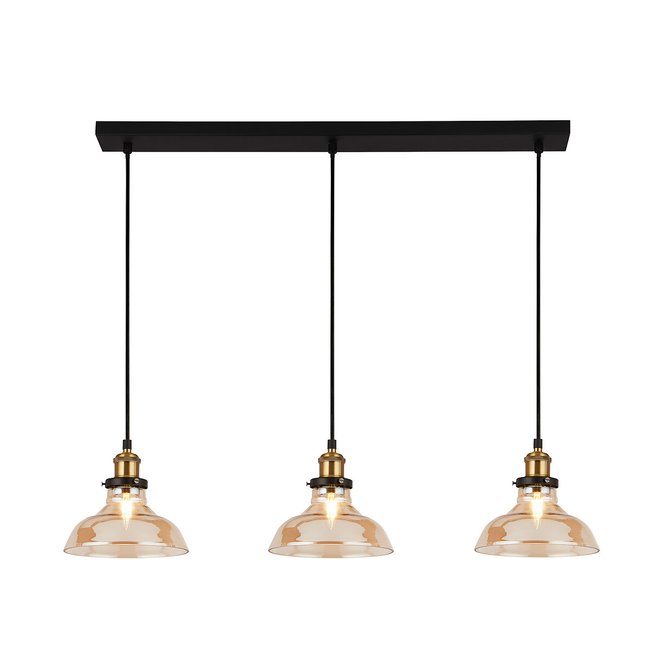 3 Light Glass with Black and Brass Ceiling Light Bar, aged brass, SO'HOME