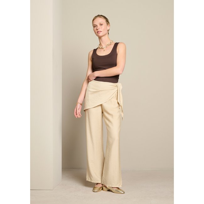 Pantalon fluide effet foulard lt beige <span itemprop=