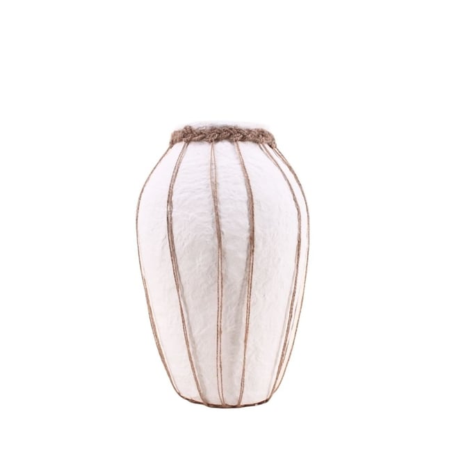 Vase en papier maché déco jute, H34cm Couleur blanc <span itemprop=