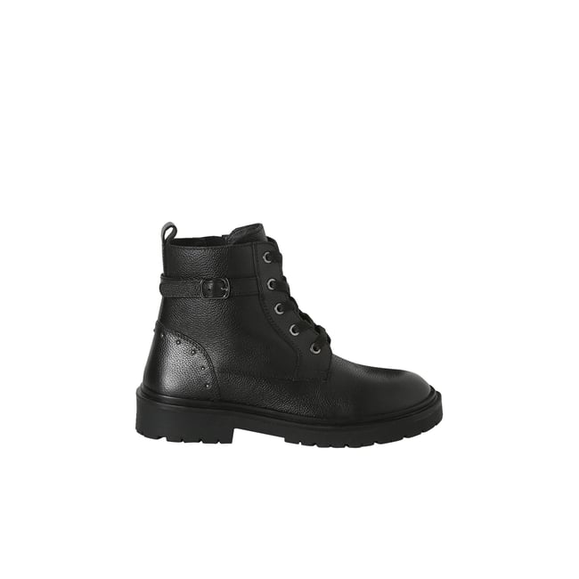 Boots cuir à lacets et zip noir <span itemprop=