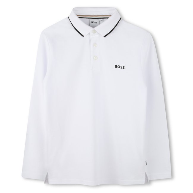 Polo à manches longues blanc <span itemprop=