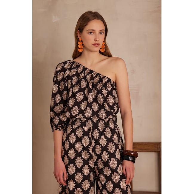 Blouse asymétrique en coton CHOULDER noir <span itemprop=