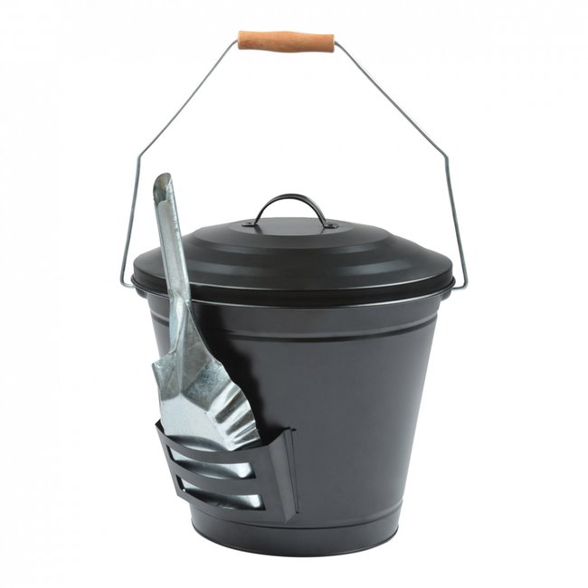 Seau à Cendres de Cheminée en Métal Noir avec Pelle - 14L Couleur noir <span itemprop=