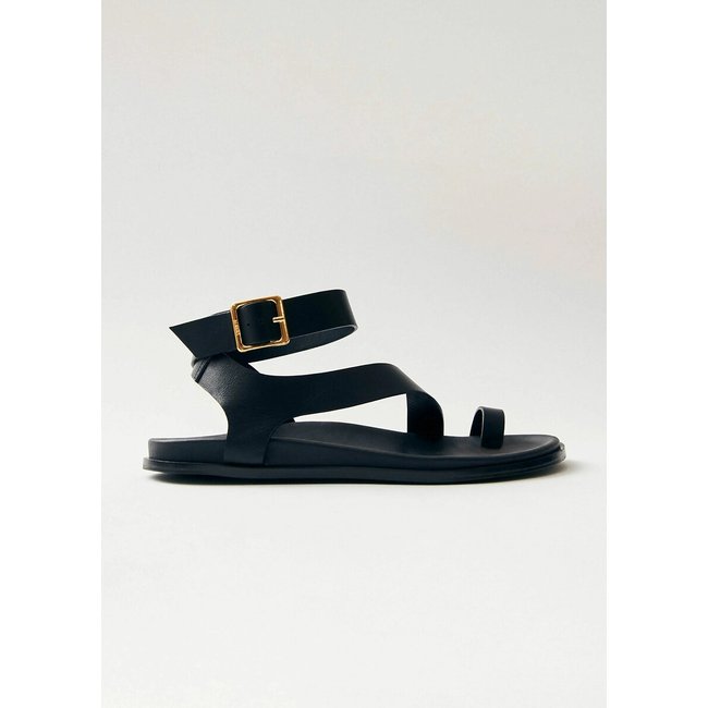 Sandales en cuir Myles, passe-doigt noir <span itemprop=