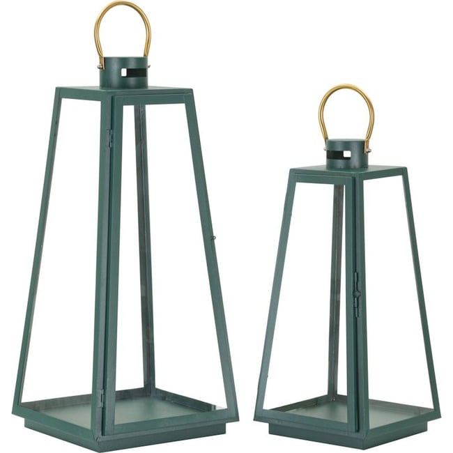 Lot de 2 lanternes en fer et verre GLAM Couleur vert et doré <span itemprop=