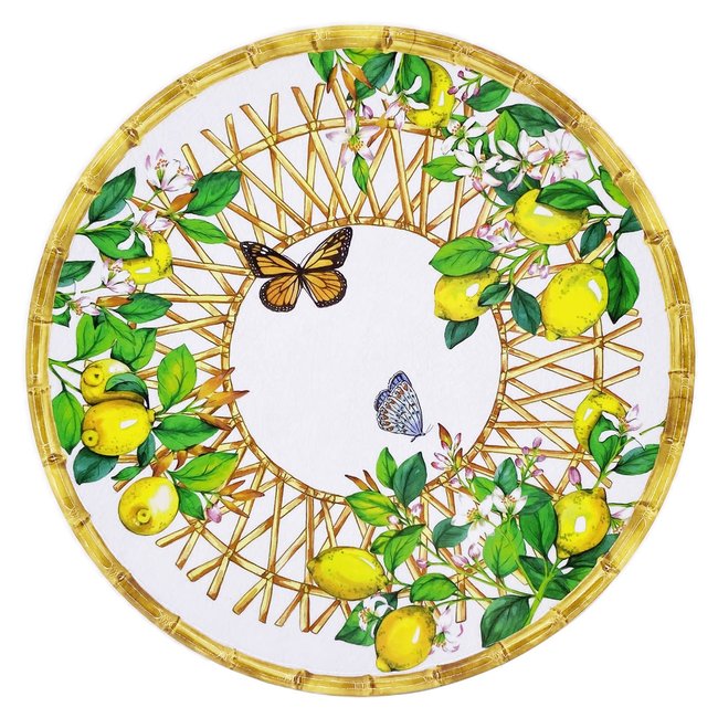 Plat de service rond Capri 35,5 cm Couleur citrons jaunes - collection carpi <span itemprop=