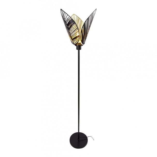 Lampadaire en métal perforé, ELFINE Couleur noir et doré <span itemprop=