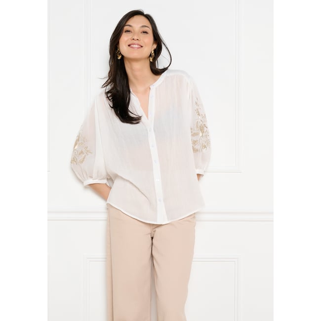 Blouse brodée coupe fluide blanc <span itemprop=