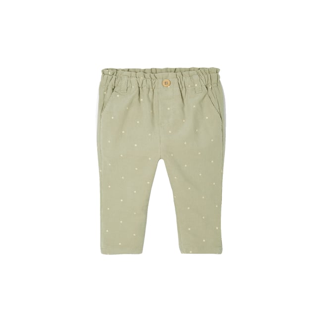 Pantalon paperbag en velours bébé vert d'eau <span itemprop=