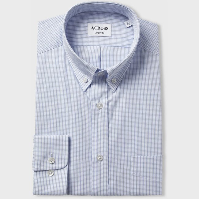 Chemise Confort fit en popeline de coton à petits carreaux bleu ciel <span itemprop=