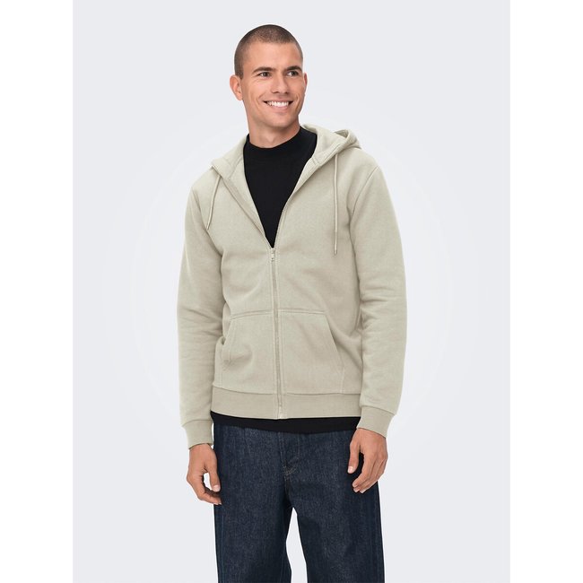 Cotton Mix Zipped Hoodie, beige, ONLY & SONS