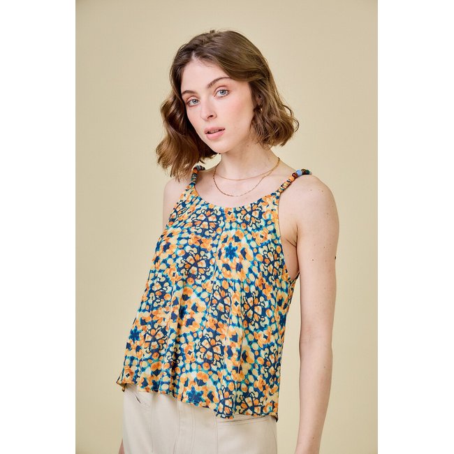 Camiseta de tirantes con estampado floral y cuello redondo, tirantes finos estampado naranja <span itemprop=