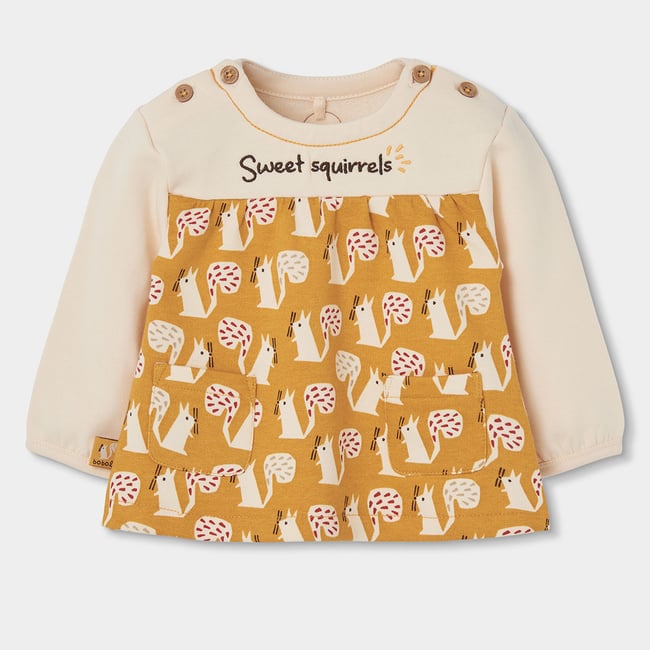 Robe bébé molleton imprimé écureuils multicolore <span itemprop=