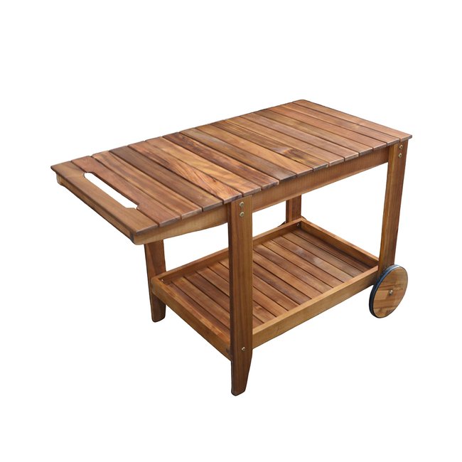 Desserte contemporaine sur roulettes en acacia marron <span itemprop=