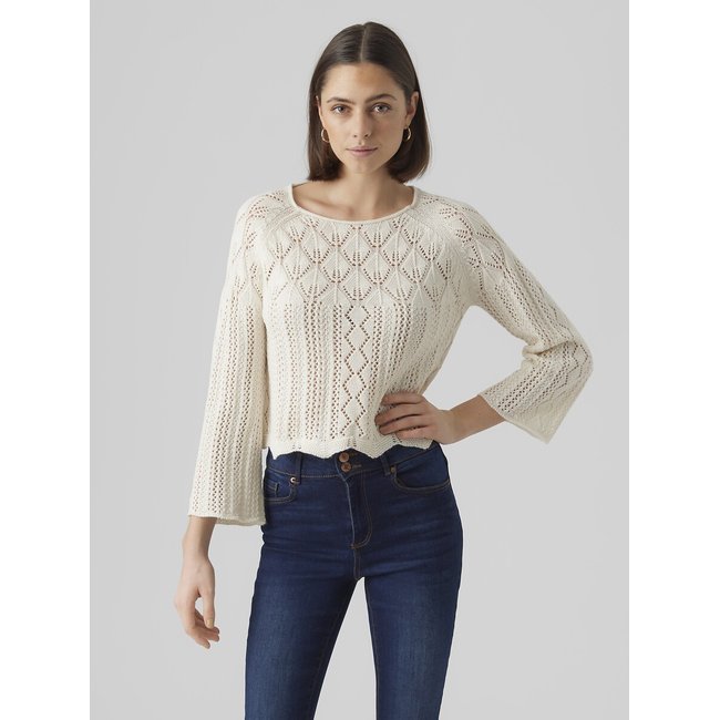 Pullover ricamato con scollo rotondo e maniche lunghe ecru VERO MODA