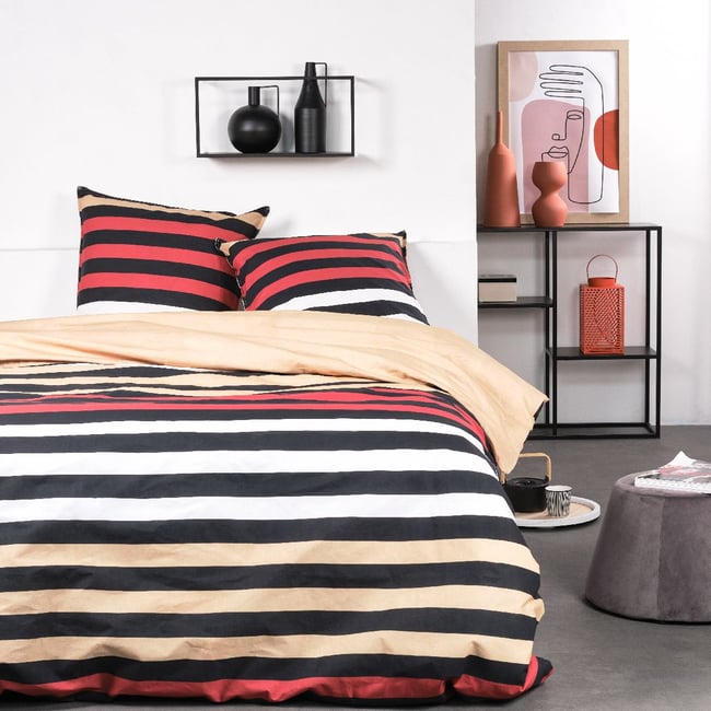Parure de lit imprimé Rayures coton SUNSHINE ANAIS noir <span itemprop=