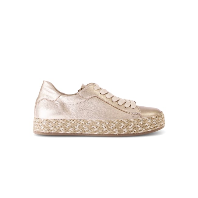 Baskets en cuir à talon compensé beige <span itemprop=