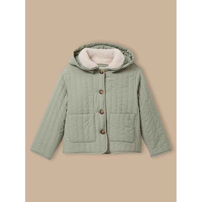 Veste matelassée col sherpa vert d'eau <span itemprop=