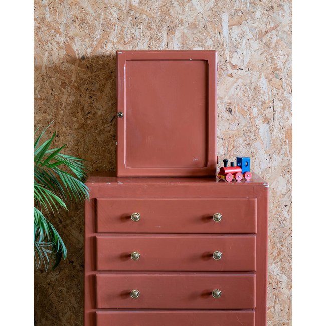 Armoire à pharmacie en bois Gaëlle N°885 - Bon état Couleur terracotta <span itemprop=