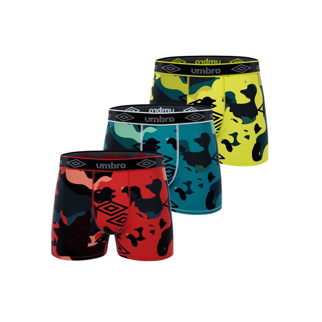 Lot de 3 Boxers microfibre rouge/jaune/bleu/noir <span itemprop=