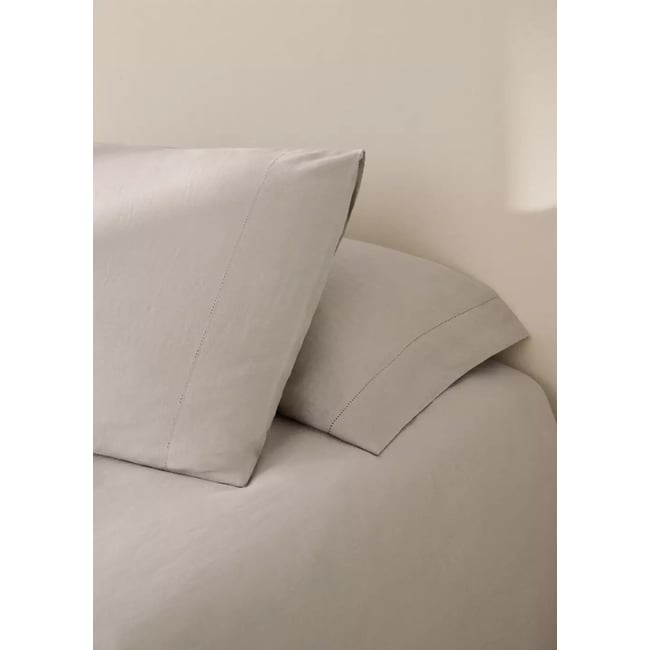 Taie d'oreiller lin lavé ajouré 45x110 cm marron moyen <span itemprop=