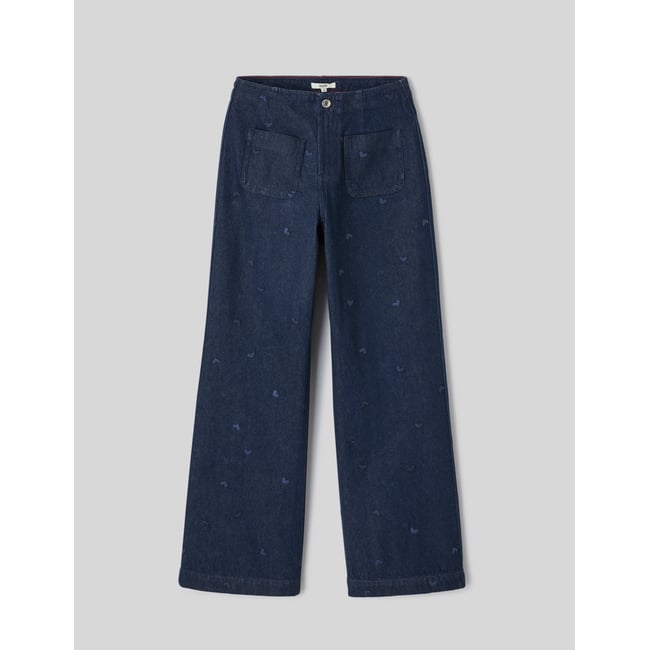 Jean wide leg brodé bleu moyen <span itemprop=