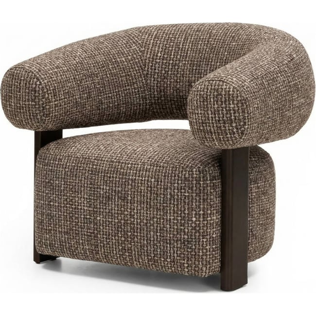Fauteuil lounge arrondi en tissu Couleur marron crème et noyer <span itemprop=