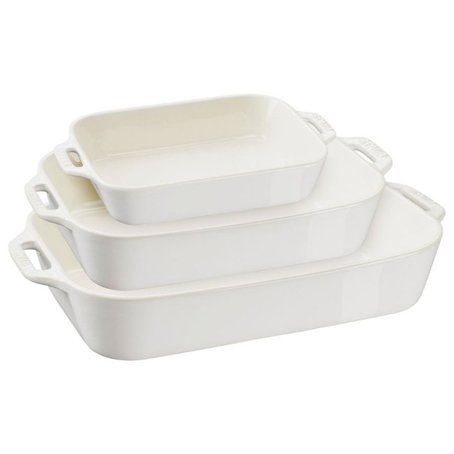Set de Plats à Gratin, Céramique, 3 pièces (20x16 cm / 27x20 cm / 34x24 cm), Cerise blanc <span itemprop=