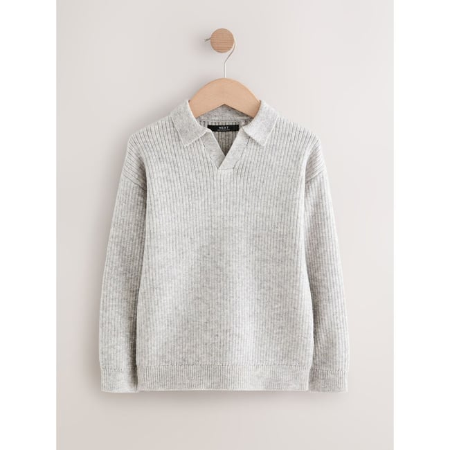 Pull en maille à col trophy gris <span itemprop=