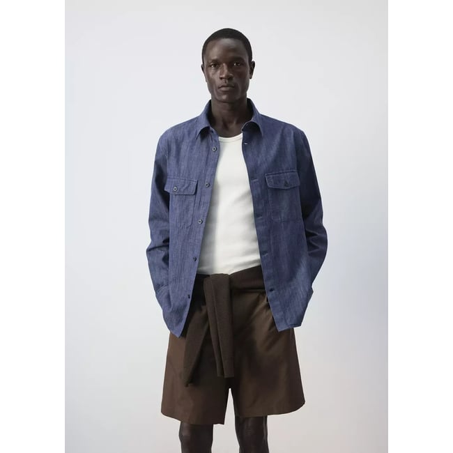 Surchemise en denim 100 % coton bleu marine <span itemprop=