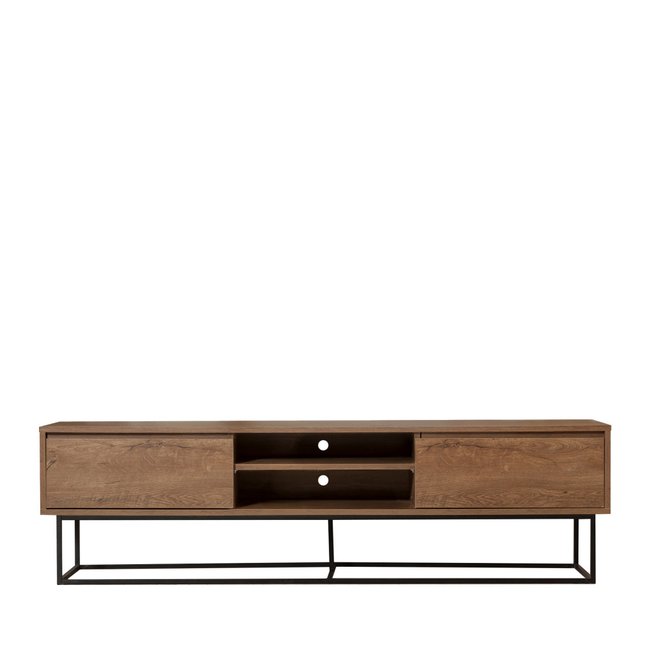 Meuble TV 2 tiroirs en bois et métal L180cm- ROA Couleur bois foncé <span itemprop=