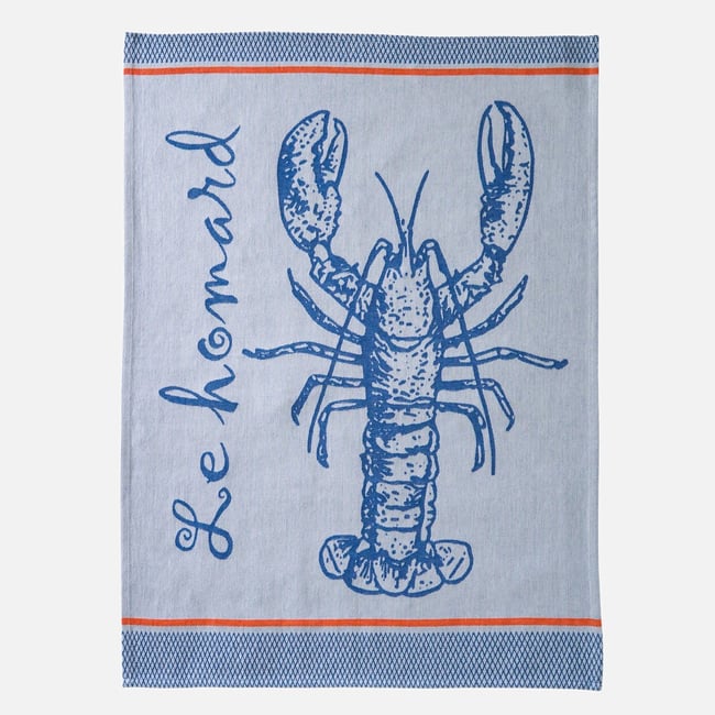 Torchon jacquard en coton A LA PÊCHE bleu <span itemprop=