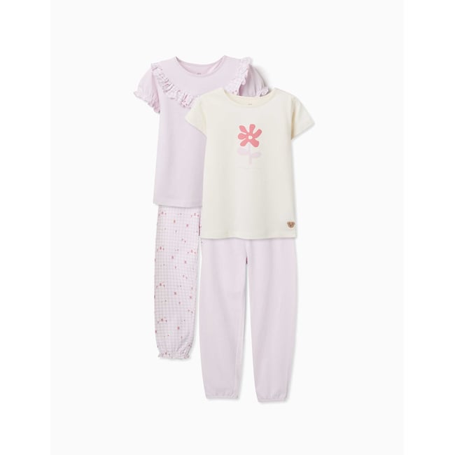Lot de 2 pyjamas courts en coton avec imprimés floraux multicolore <span itemprop=