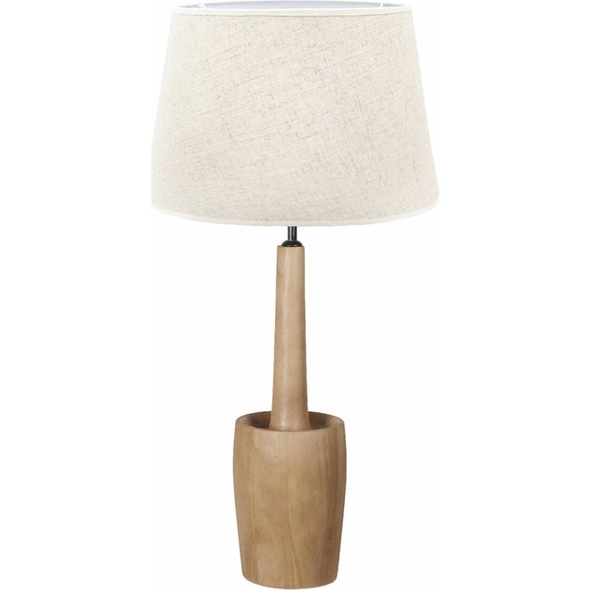 Lampe de table en bois avec abat-jour rond Couleur bois naturel et beige toffee <span itemprop=