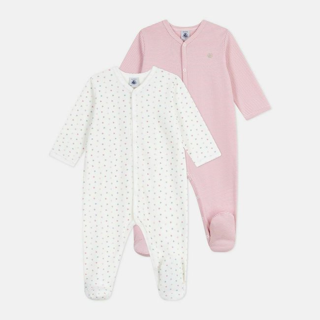 Confezione da 2 tutine in cotone, stampata e a righe fantasia + rigato PETIT BATEAU